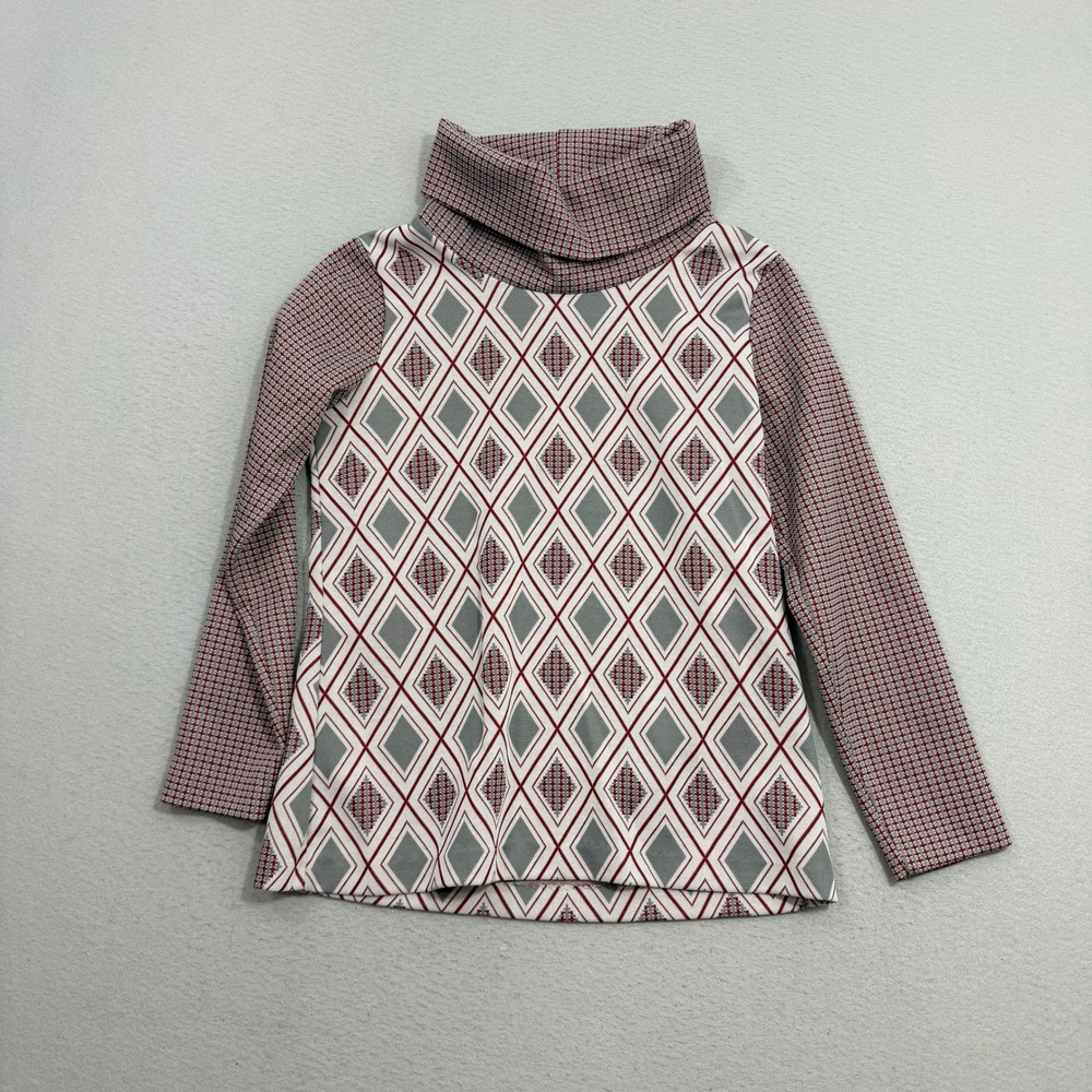 Vintage MLM Top Women's Small Red Geometric Diamond Turtleneck Long Sleeve 70s